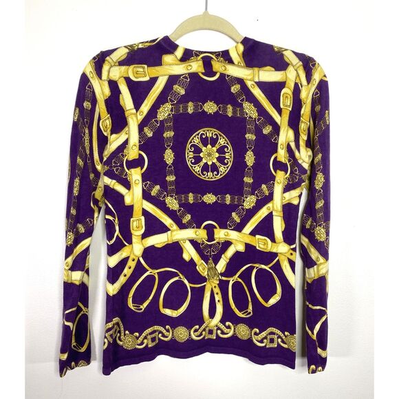 J McLaughlin Purple Gold Button Down Cotton Blend Cardigan Layered Sweater Sz XS - Picture 2 of 11